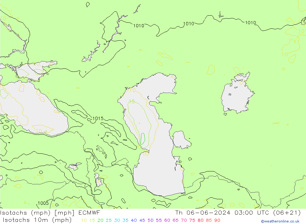 Isotachs (mph) ECMWF Čt 06.06.2024 03 UTC