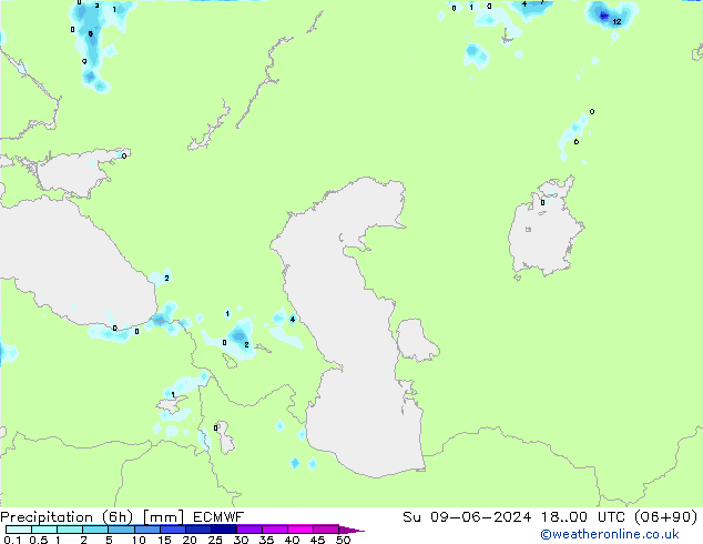 Precipitazione (6h) ECMWF dom 09.06.2024 00 UTC