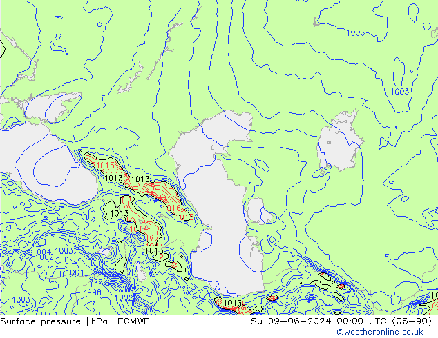 Atmosférický tlak ECMWF Ne 09.06.2024 00 UTC