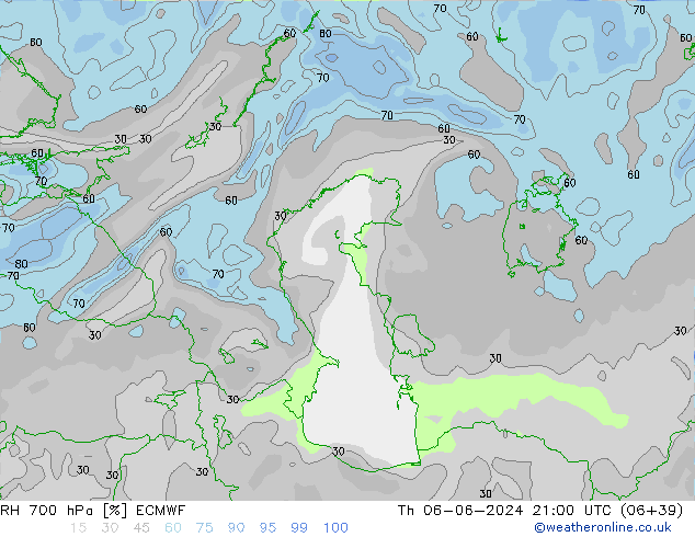 RH 700 hPa ECMWF  06.06.2024 21 UTC