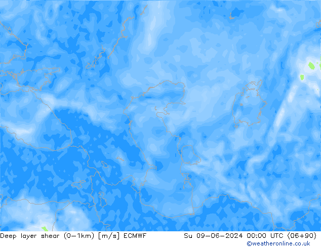 Deep layer shear (0-1km) ECMWF Ne 09.06.2024 00 UTC