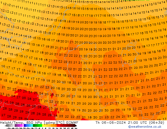 Height/Temp. 850 hPa ECMWF  06.06.2024 21 UTC