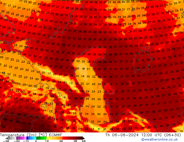 Temperatuurkaart (2m) ECMWF do 06.06.2024 12 UTC