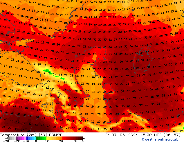 Sıcaklık Haritası (2m) ECMWF Cu 07.06.2024 15 UTC