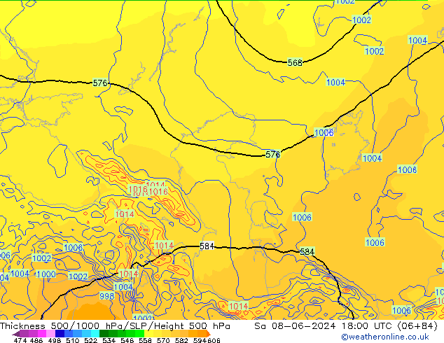 Schichtdicke 500-1000 hPa ECMWF Sa 08.06.2024 18 UTC