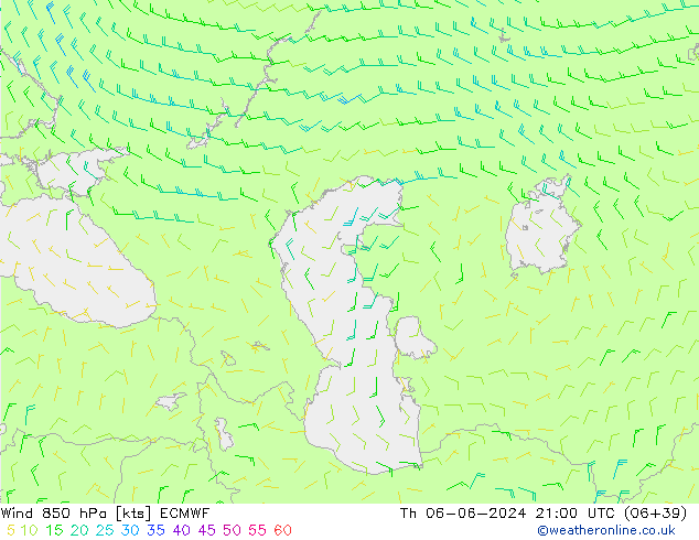 Wind 850 hPa ECMWF Th 06.06.2024 21 UTC