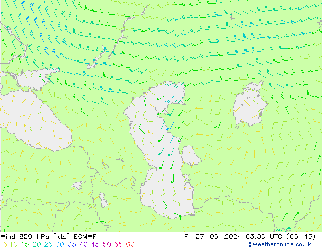 Vento 850 hPa ECMWF Sex 07.06.2024 03 UTC