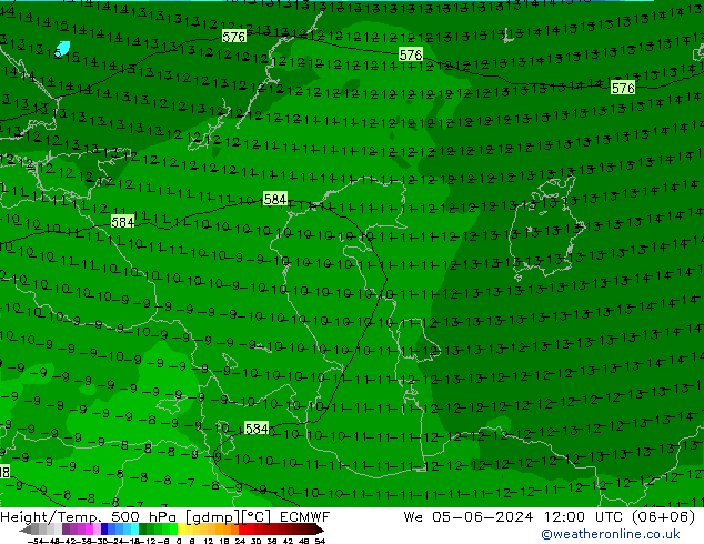 Z500/Rain (+SLP)/Z850 ECMWF We 05.06.2024 12 UTC