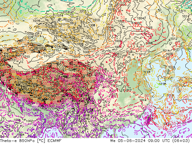 Theta-e 850hPa ECMWF 星期三 05.06.2024 09 UTC