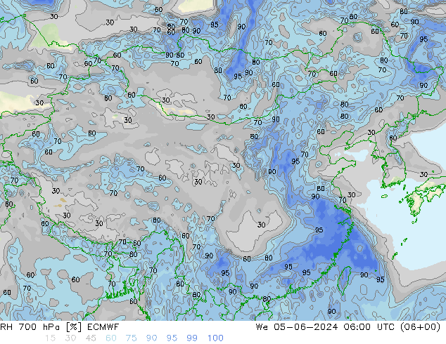 RH 700 hPa ECMWF śro. 05.06.2024 06 UTC