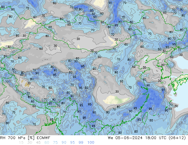 RH 700 hPa ECMWF 星期三 05.06.2024 18 UTC