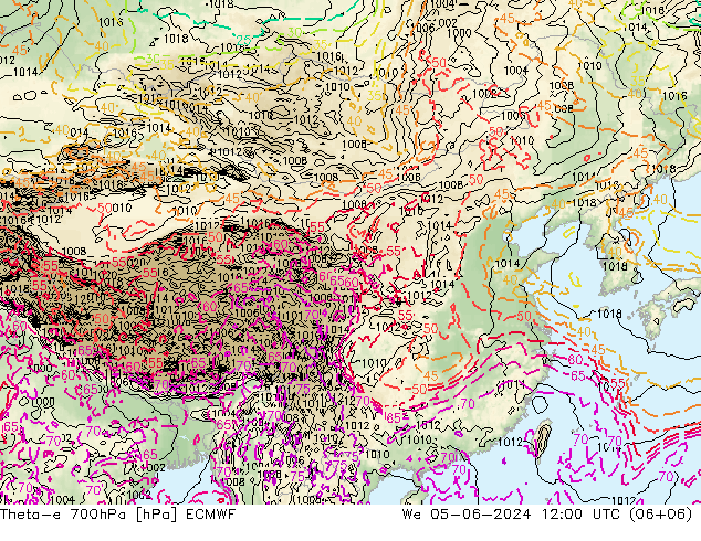 Theta-e 700hPa ECMWF 星期三 05.06.2024 12 UTC