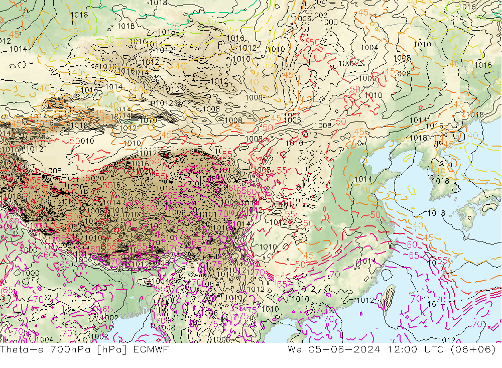 Theta-e 700hPa ECMWF 星期三 05.06.2024 12 UTC