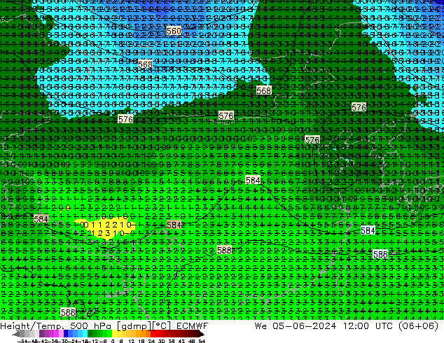 Z500/Regen(+SLP)/Z850 ECMWF wo 05.06.2024 12 UTC