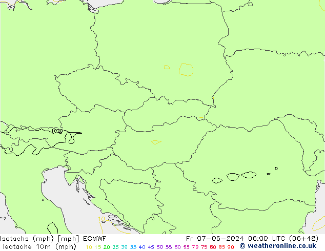 Isotachen (mph) ECMWF vr 07.06.2024 06 UTC