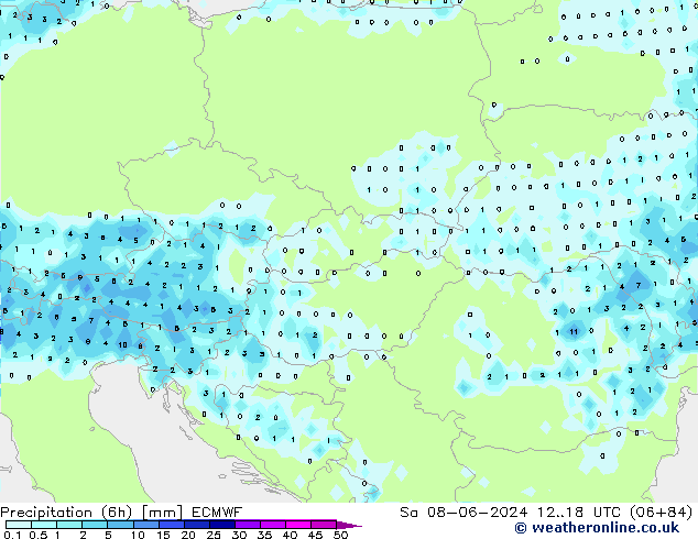 Precipitation (6h) ECMWF Sa 08.06.2024 18 UTC