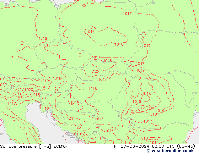 pressão do solo ECMWF Sex 07.06.2024 03 UTC