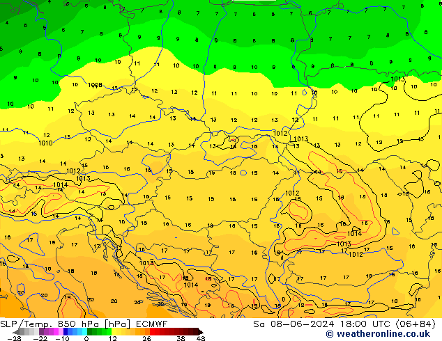 SLP/Temp. 850 hPa ECMWF za 08.06.2024 18 UTC