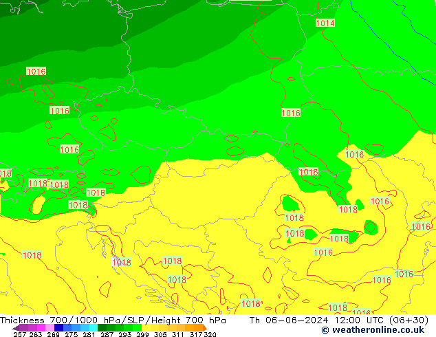 Thck 700-1000 hPa ECMWF czw. 06.06.2024 12 UTC