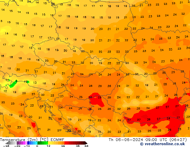 Temperature (2m) ECMWF Th 06.06.2024 09 UTC