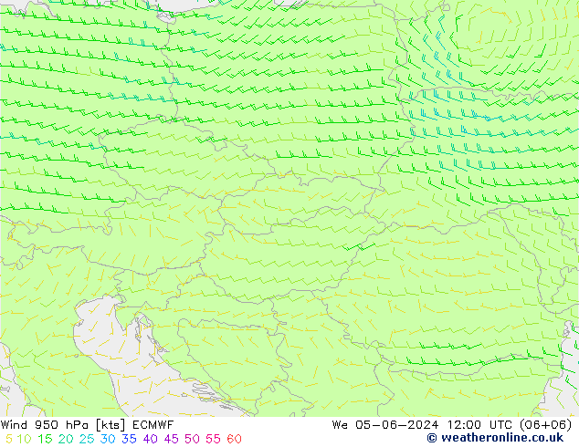 Vent 950 hPa ECMWF mer 05.06.2024 12 UTC