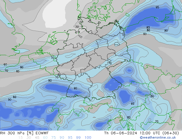 RH 300 hPa ECMWF Čt 06.06.2024 12 UTC