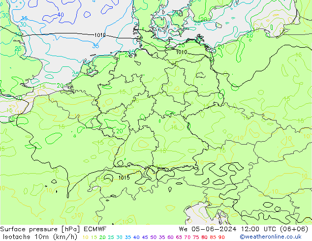 Eşrüzgar Hızları (km/sa) ECMWF Çar 05.06.2024 12 UTC