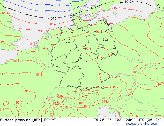 Surface pressure ECMWF Th 06.06.2024 06 UTC