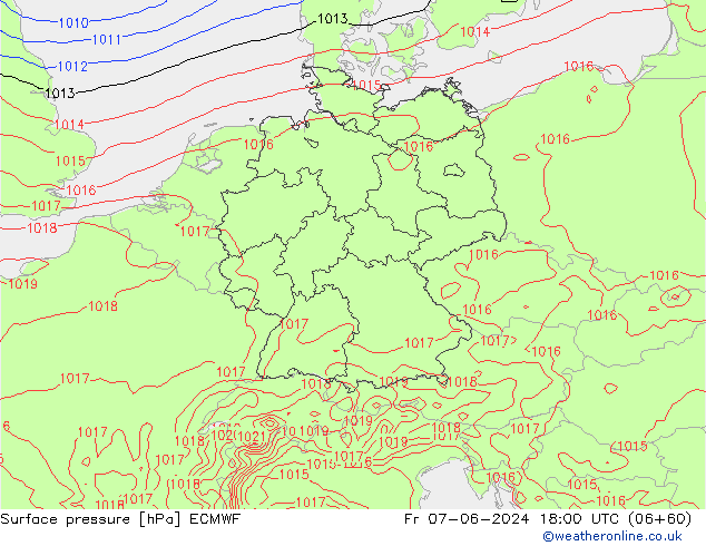 Luchtdruk (Grond) ECMWF vr 07.06.2024 18 UTC