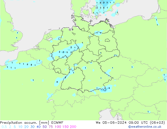 Precipitation accum. ECMWF We 05.06.2024 09 UTC