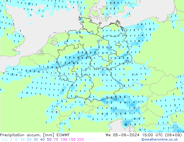 Precipitation accum. ECMWF We 05.06.2024 15 UTC
