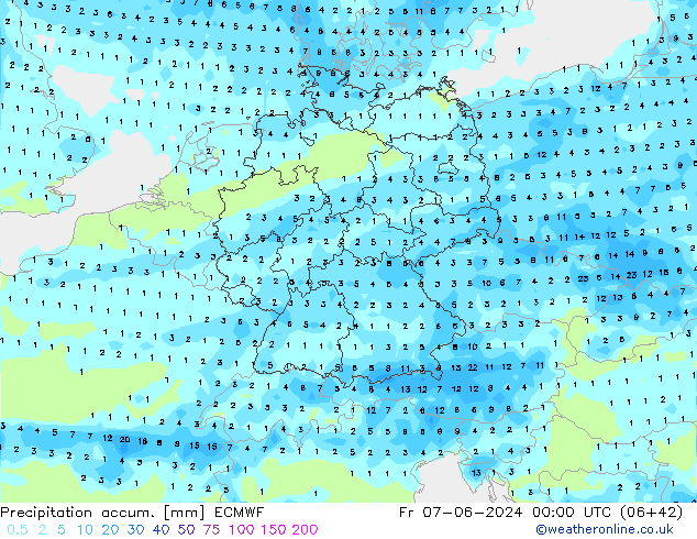 Precipitation accum. ECMWF Fr 07.06.2024 00 UTC