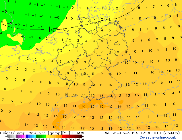 Z500/Rain (+SLP)/Z850 ECMWF mié 05.06.2024 12 UTC