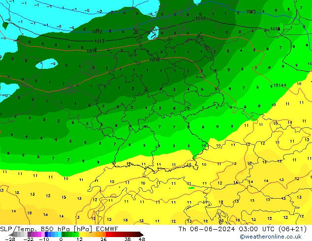 SLP/Temp. 850 hPa ECMWF gio 06.06.2024 03 UTC