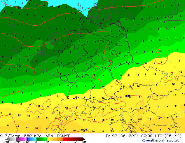 SLP/Temp. 850 hPa ECMWF Fr 07.06.2024 00 UTC