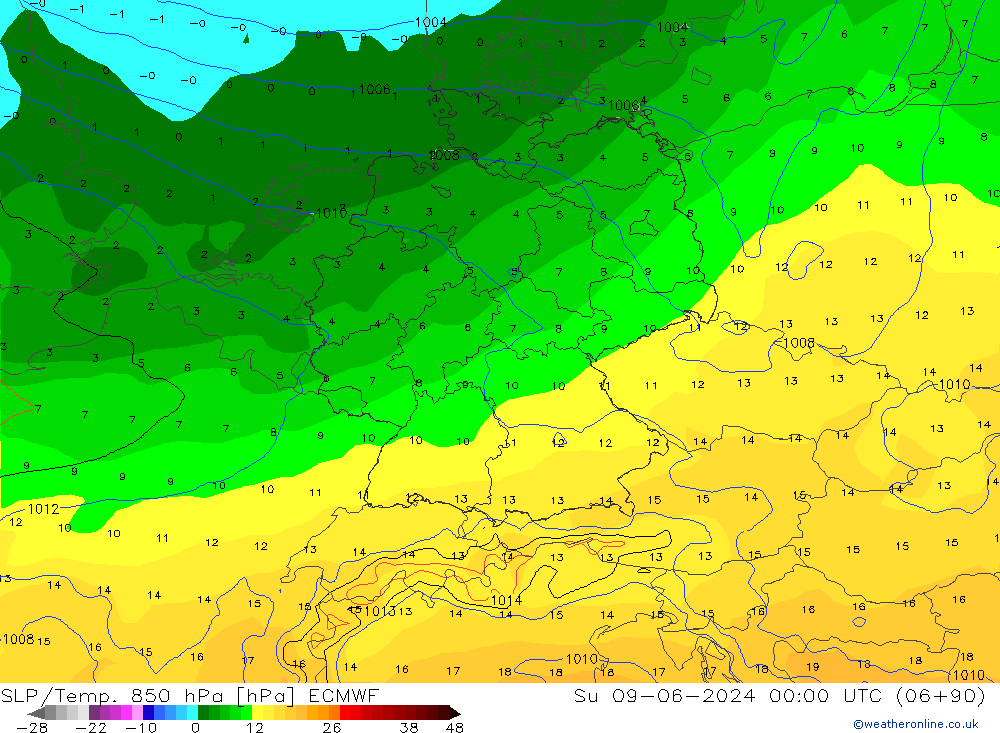 SLP/Temp. 850 hPa ECMWF So 09.06.2024 00 UTC