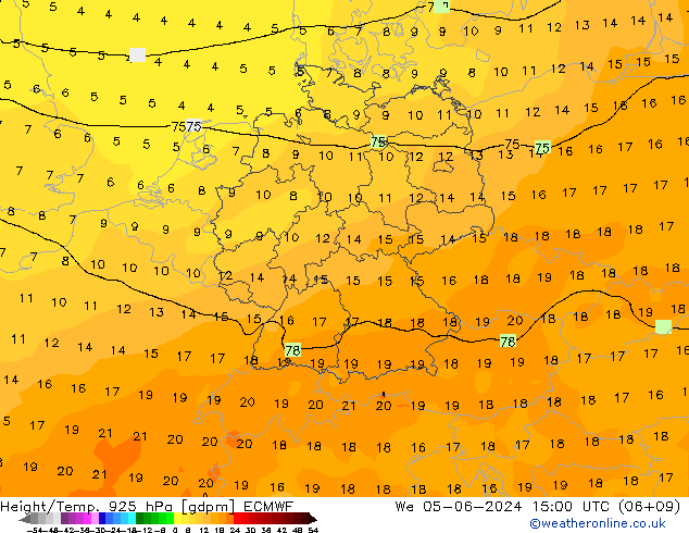 Height/Temp. 925 hPa ECMWF We 05.06.2024 15 UTC