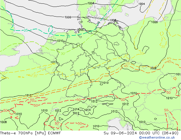 Theta-e 700hPa ECMWF zo 09.06.2024 00 UTC