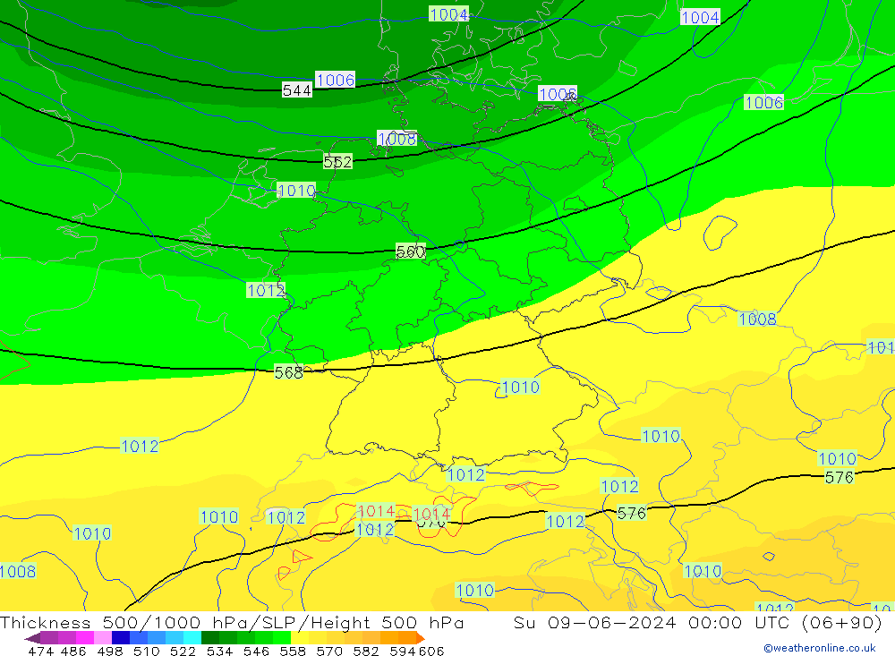 Thck 500-1000гПа ECMWF Вс 09.06.2024 00 UTC