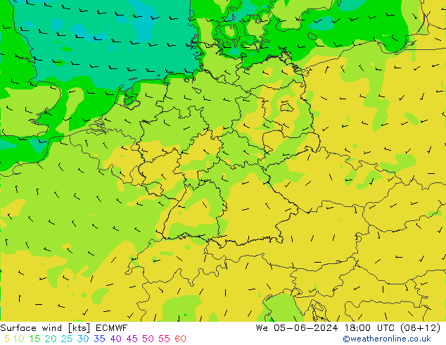 Wind 10 m ECMWF wo 05.06.2024 18 UTC