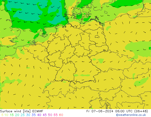 Bodenwind ECMWF Fr 07.06.2024 06 UTC