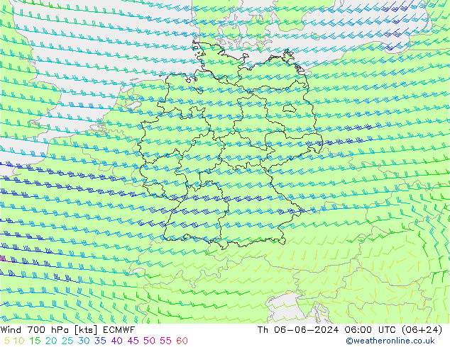 Wind 700 hPa ECMWF Do 06.06.2024 06 UTC