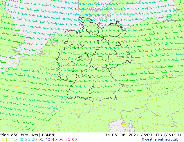 Rüzgar 850 hPa ECMWF Per 06.06.2024 06 UTC