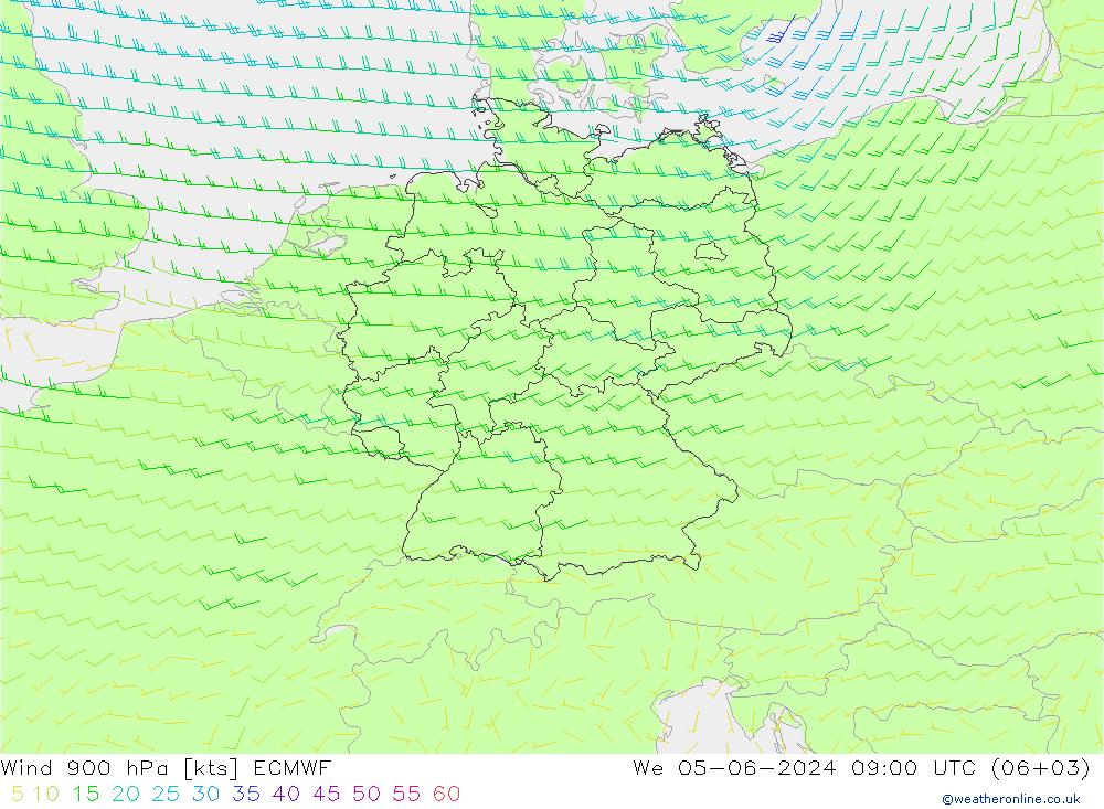 Vento 900 hPa ECMWF Qua 05.06.2024 09 UTC