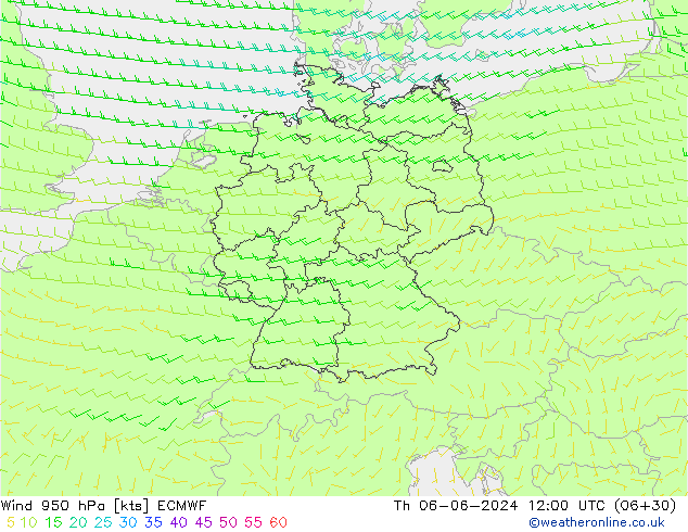 Rüzgar 950 hPa ECMWF Per 06.06.2024 12 UTC