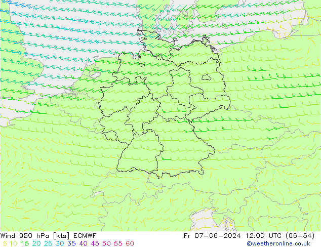 Wind 950 hPa ECMWF Fr 07.06.2024 12 UTC