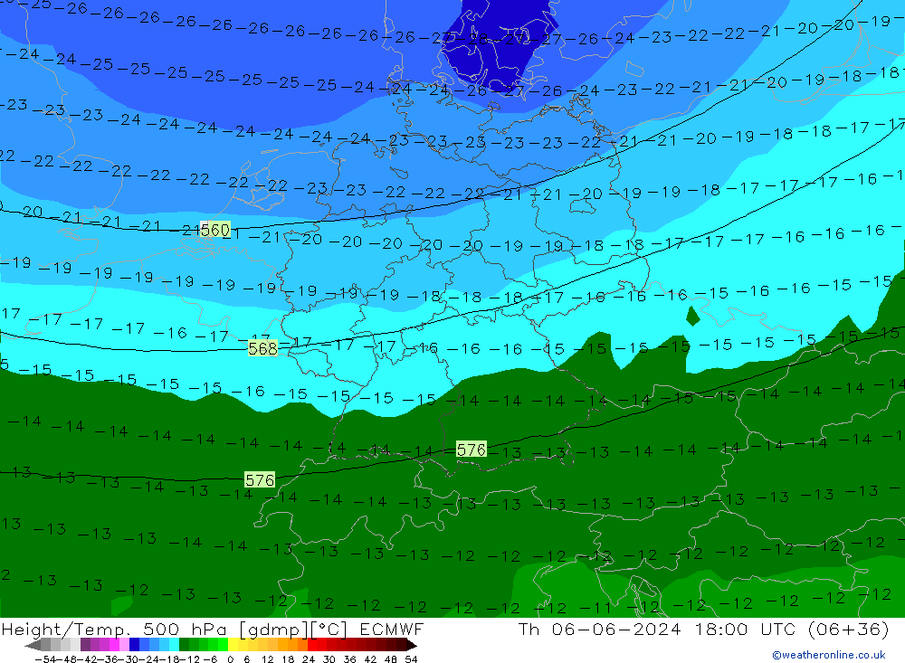 Height/Temp. 500 hPa ECMWF  06.06.2024 18 UTC