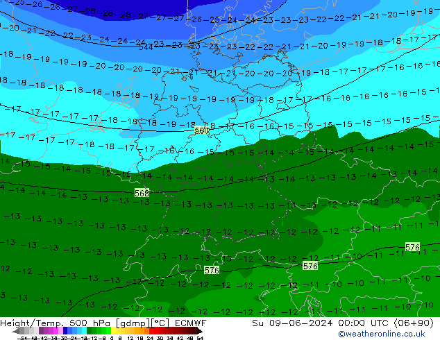 Height/Temp. 500 hPa ECMWF Ne 09.06.2024 00 UTC