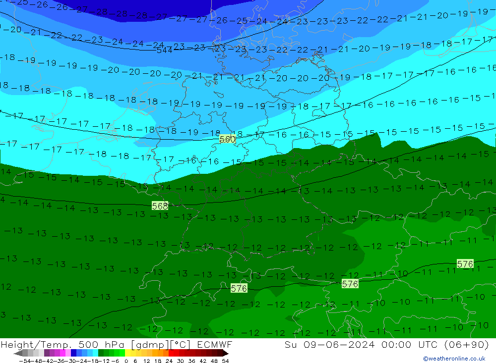 Height/Temp. 500 hPa ECMWF 星期日 09.06.2024 00 UTC