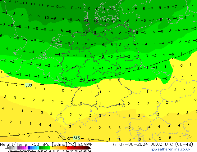 Yükseklik/Sıc. 700 hPa ECMWF Cu 07.06.2024 06 UTC